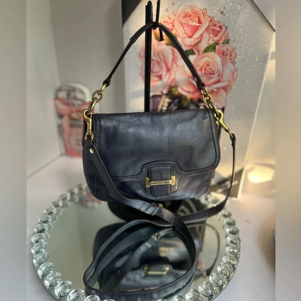 Coach Black Leather Shoulder Bag with Gold Hardware